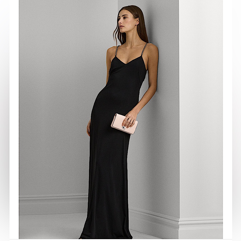 Lauren Ralph Lauren Women's Chain-Strap Twisted-Back Gown. Worn Once
